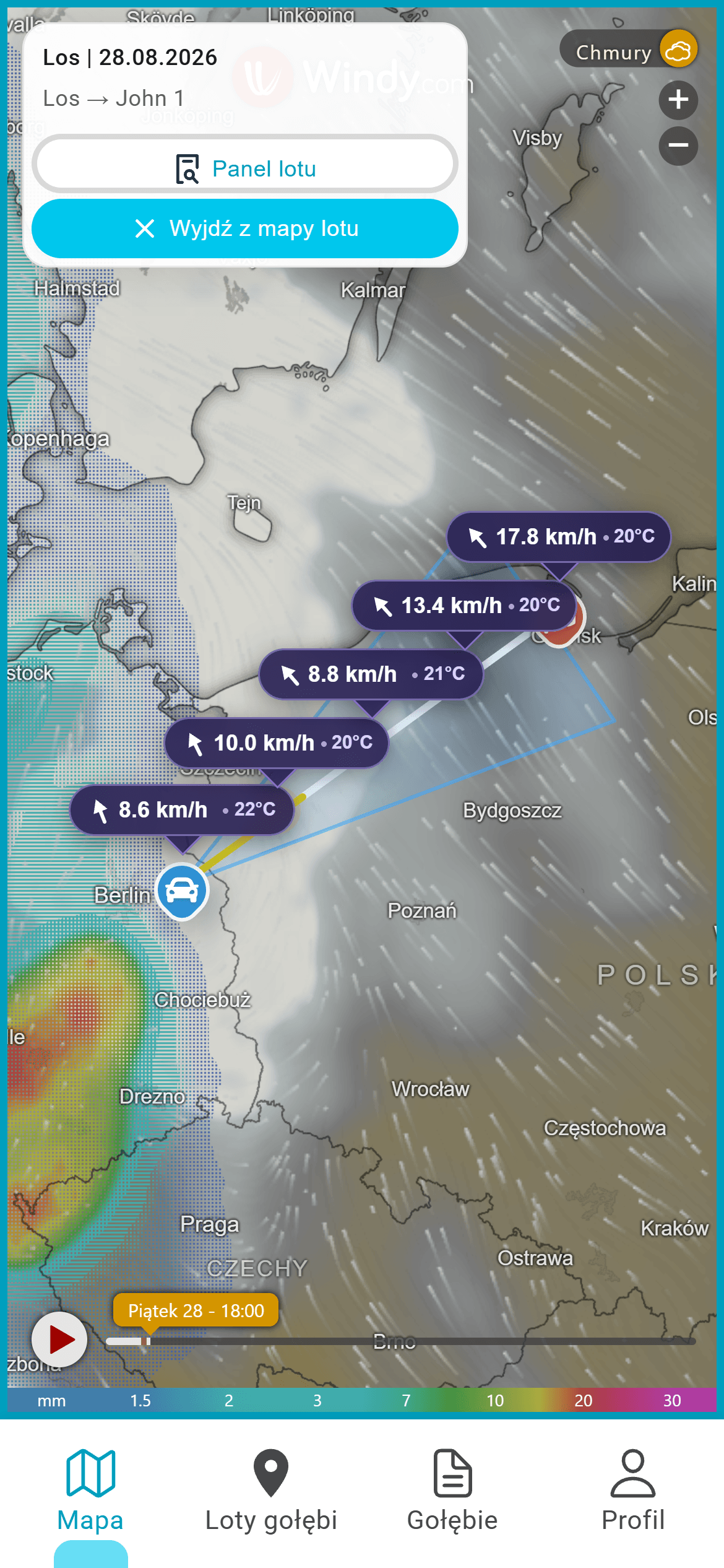 Cloud layer on a Pigeon Map flight map