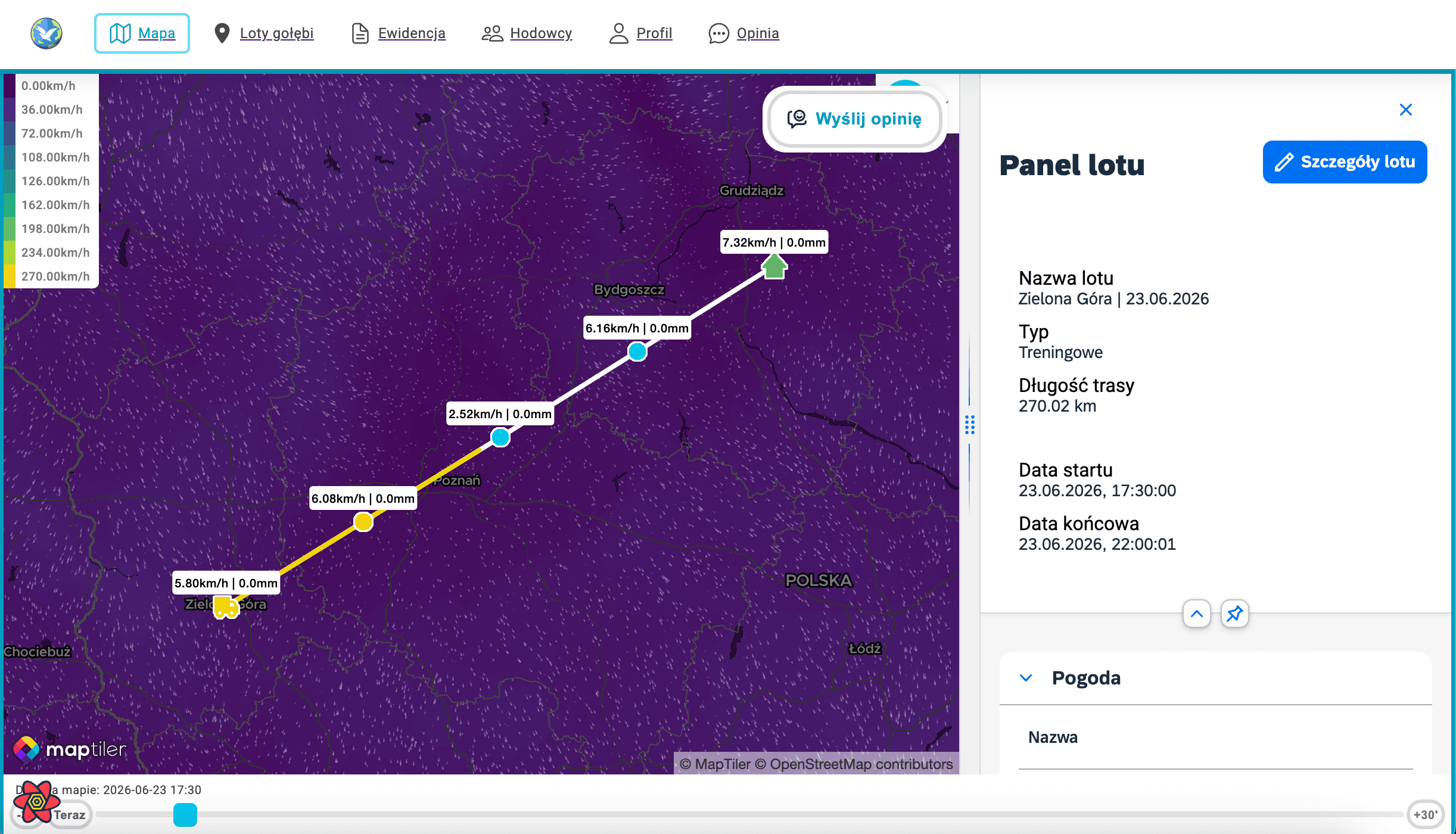MapTiler desktop flight map in Pigeon Map
